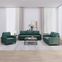 vidaXL 3 Piece Sofa Set with Cushions Dark Green Velvet