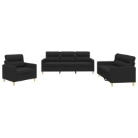 vidaXL 3 Piece Sofa Set with Cushions Black Fabric