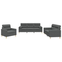 vidaXL 3 Piece Sofa Set with Pillows Dark Gray Fabric