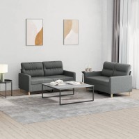 vidaXL 2 Piece Sofa Set with Cushions Dark Gray Fabric