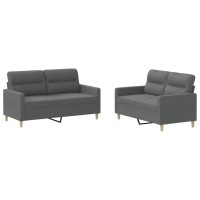 vidaXL 2 Piece Sofa Set with Cushions Dark Gray Fabric