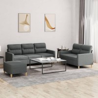 vidaXL 3 Piece Sofa Set with Cushions Dark Gray Fabric