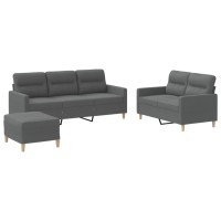 vidaXL 3 Piece Sofa Set with Cushions Dark Gray Fabric