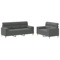 vidaXL 2 Piece Sofa Set with Pillows Dark Gray Fabric