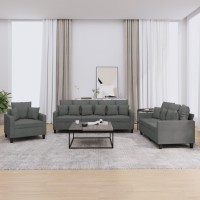 vidaXL 3 Piece Sofa Set with Pillows Dark Gray Fabric