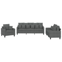 vidaXL 3 Piece Sofa Set with Pillows Dark Gray Fabric