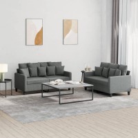 vidaXL 2 Piece Sofa Set with Cushions Dark Gray Fabric