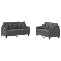 vidaXL 2 Piece Sofa Set with Cushions Dark Gray Fabric