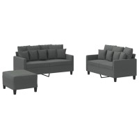 vidaXL 3 Piece Sofa Set with Cushions Dark Gray Fabric