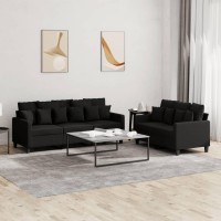 vidaXL 2 Piece Sofa Set with Cushions Black Fabric