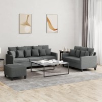 vidaXL 3 Piece Sofa Set with Cushions Dark Gray Fabric