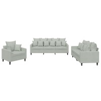 vidaXL 3 Piece Sofa Set with Cushions Light Gray Velvet