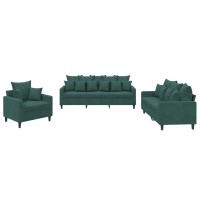 vidaXL 3 Piece Sofa Set with Cushions Dark Green Velvet