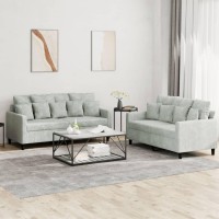 vidaXL 2 Piece Sofa Set with Cushions Light Gray Velvet