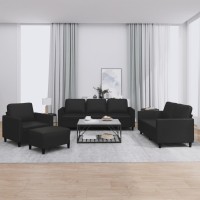 vidaXL 4 Piece Sofa Set with Cushions Black Faux Leather