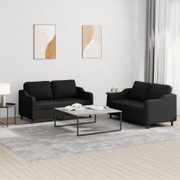 vidaXL 2 Piece Sofa Set with Cushions Black Fabric