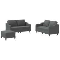 vidaXL 3 Piece Sofa Set with Cushions Dark Gray Fabric