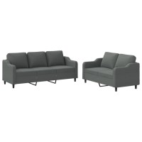 vidaXL 2 Piece Sofa Set with Cushions Dark Gray Fabric