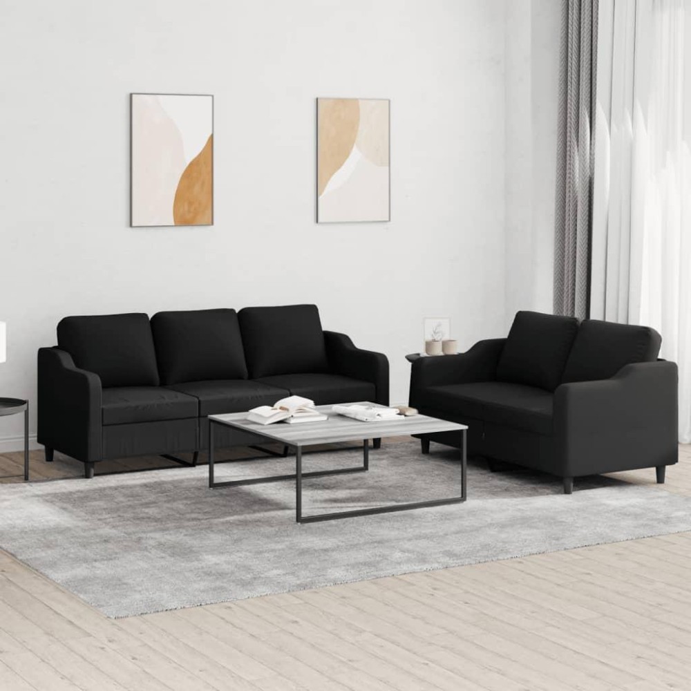 vidaXL 2 Piece Sofa Set with Cushions Black Fabric