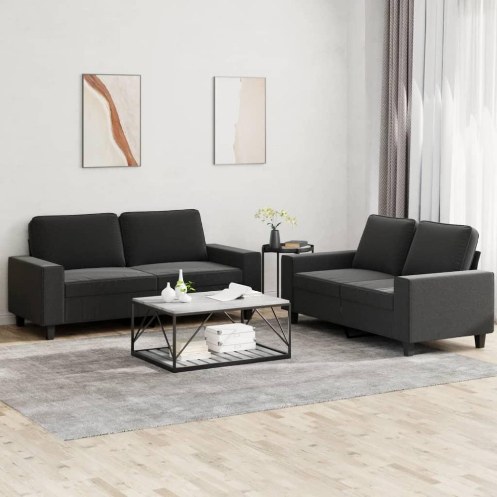 vidaXL 2 Piece Sofa Set Black Fabric