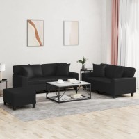 vidaXL 3 Piece Sofa Set with Pillows Black Faux Leather