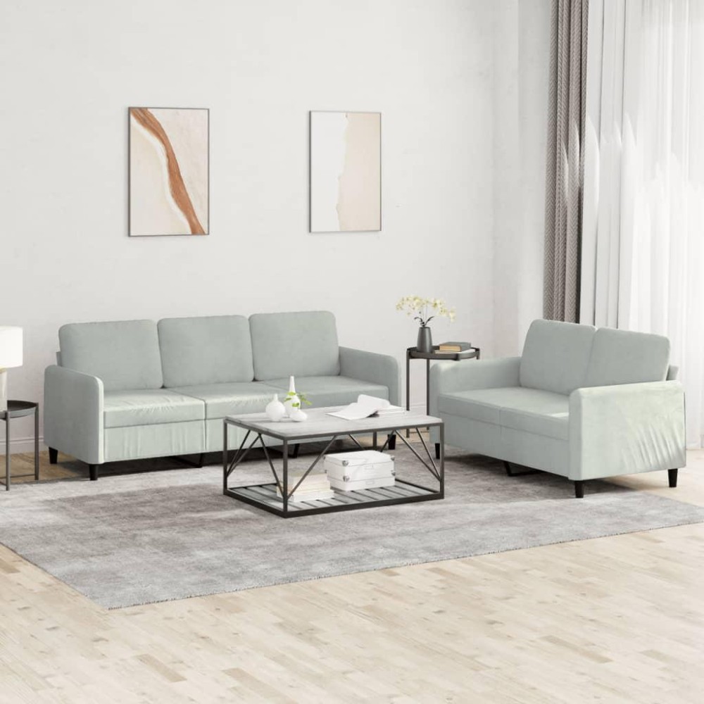 vidaXL 2 Piece Sofa Set Light Gray Velvet