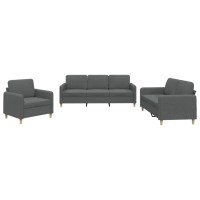 vidaXL 3 Piece Sofa Set with Cushions Dark Gray Fabric