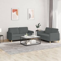 vidaXL 2 Piece Sofa Set with Cushions Dark Gray Fabric