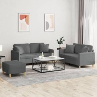 vidaXL 3 Piece Sofa Set with Pillows Dark Gray Fabric