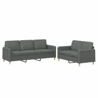 vidaXL 2 Piece Sofa Set with Cushions Dark Gray Fabric