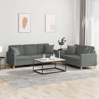 vidaXL 2 Piece Sofa Set with Pillows Dark Gray Fabric