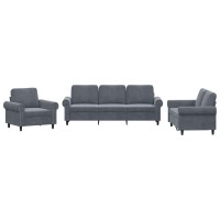 vidaXL 3 Piece Sofa Set with Cushions Dark Gray Velvet