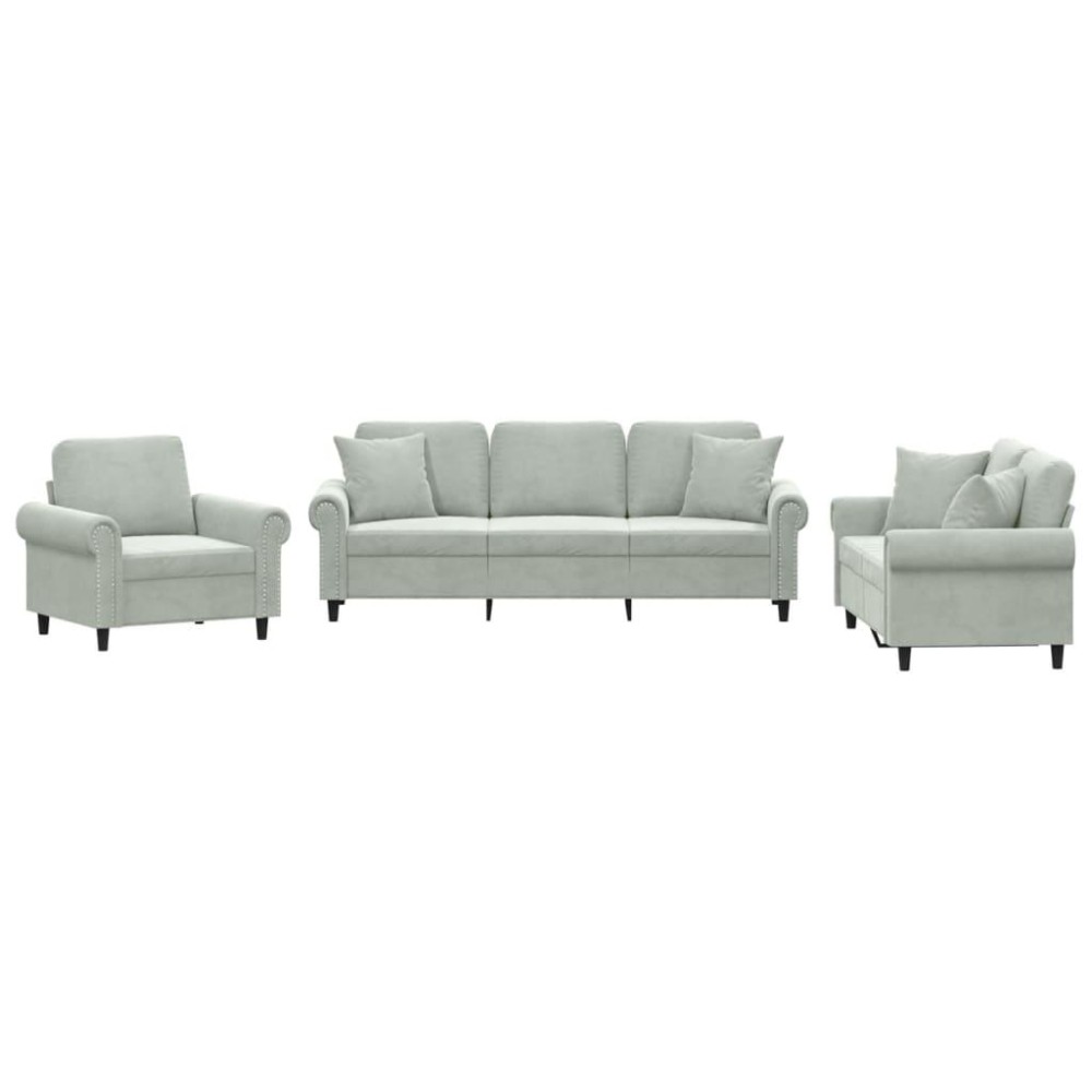 vidaXL 3 Piece Sofa Set with Pillows Light Gray Velvet