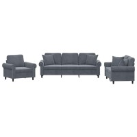 vidaXL 3 Piece Sofa Set with Pillows Dark Gray Velvet