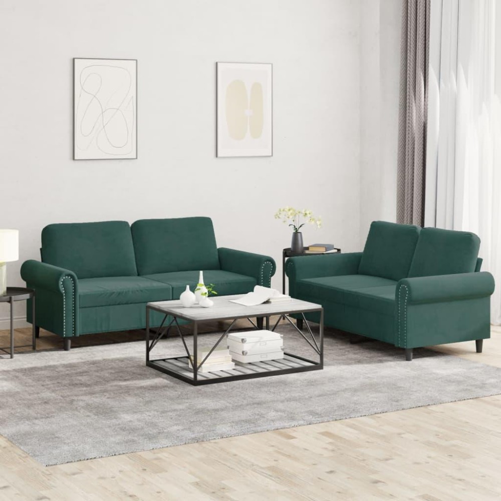 vidaXL 2 Piece Sofa Set with Cushions Dark Green Velvet