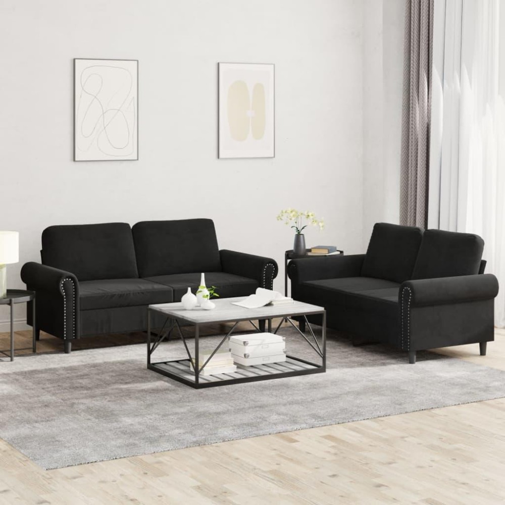 vidaXL 2 Piece Sofa Set with Cushions Black Velvet