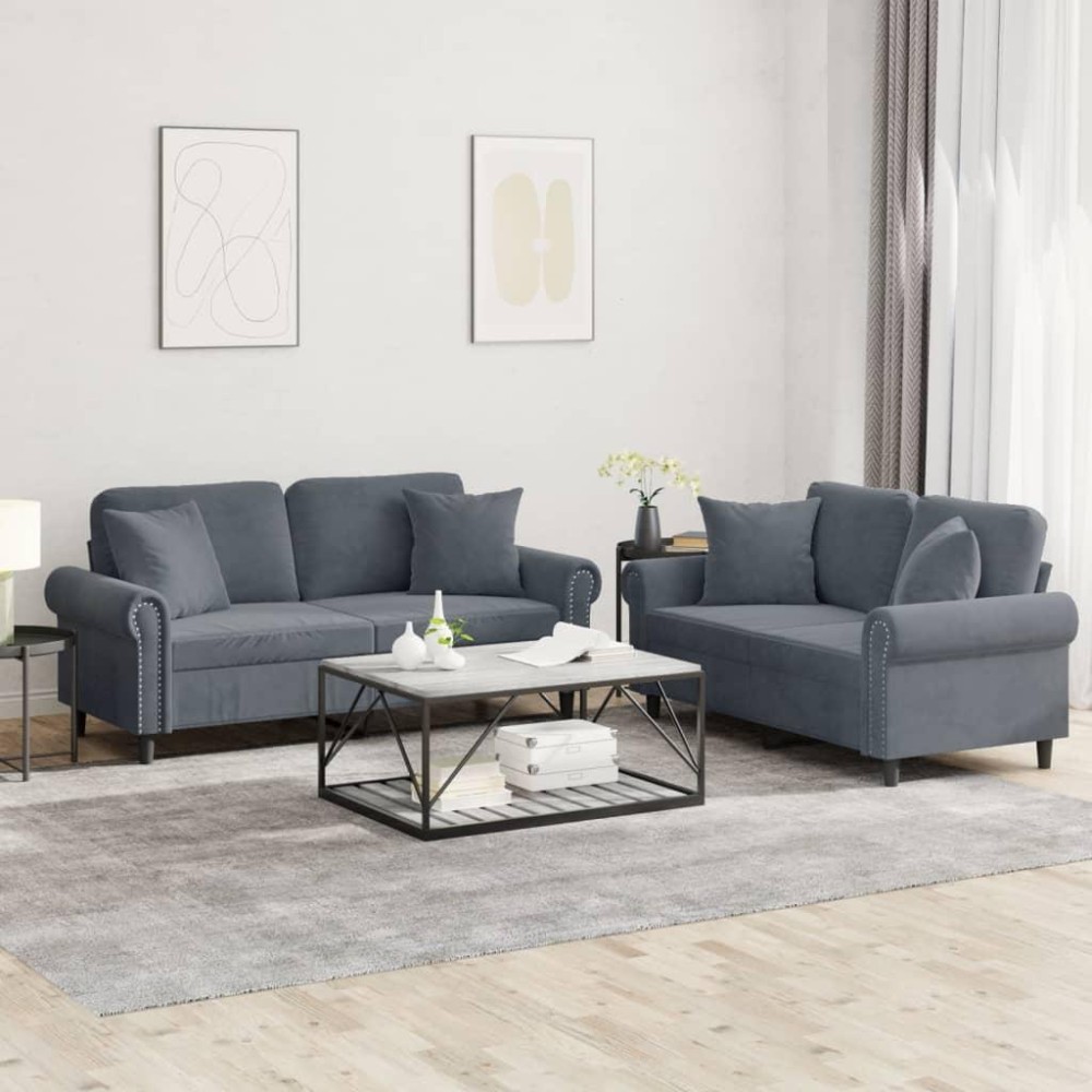 Vidaxl 2 Piece Sofa Set With Pillows Dark Gray Velvet