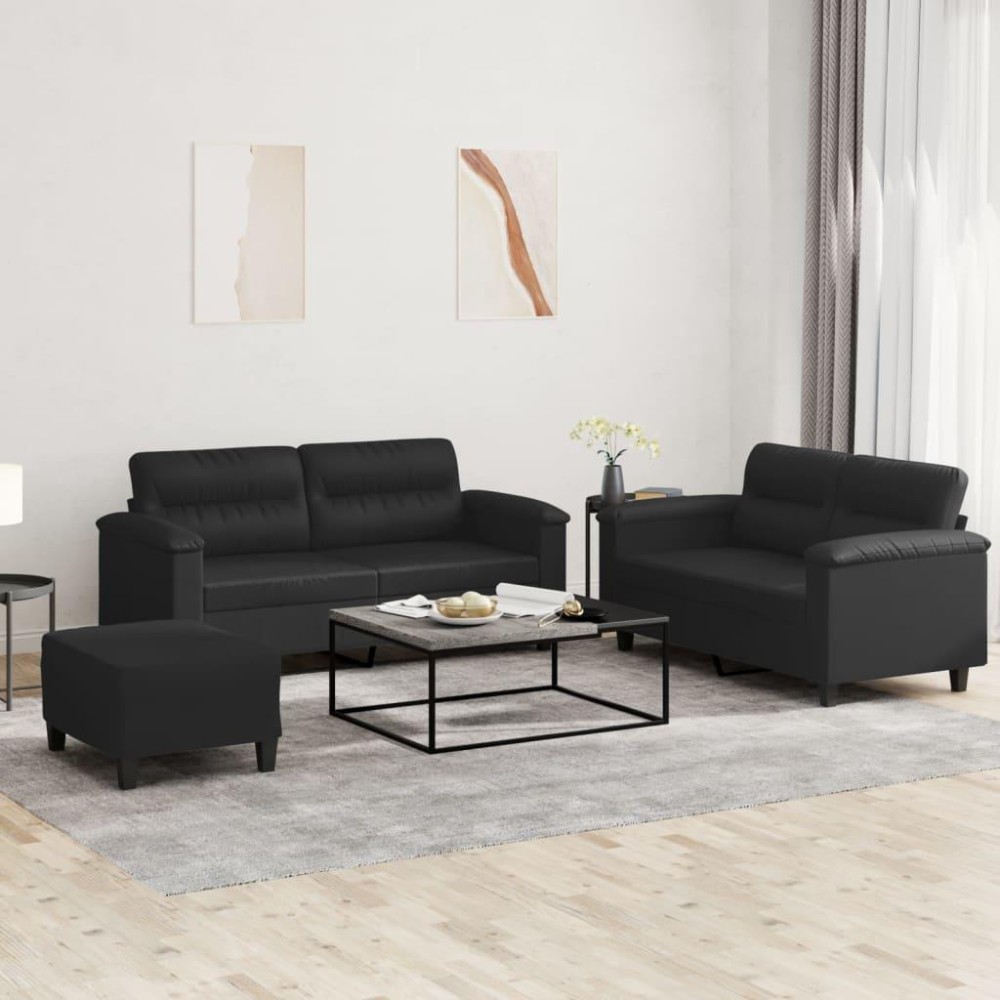 vidaXL 3 Piece Sofa Set with Cushions Black Faux Leather