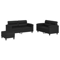 vidaXL 3 Piece Sofa Set with Cushions Black Faux Leather