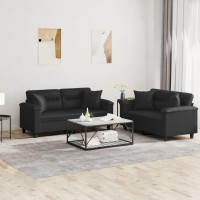 Vidaxl 2 Piece Sofa Set With Pillows Black Faux Leather