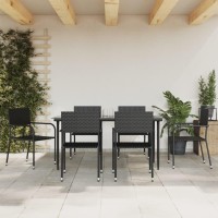 vidaXL 7 Piece Patio Dining Set Black Poly Rattan and Steel