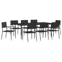 vidaXL 9 Piece Patio Dining Set Black Poly Rattan and Steel