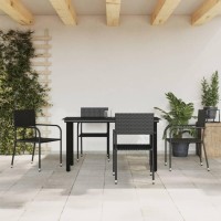 vidaXL 5 Piece Patio Dining Set Black Poly Rattan and Steel