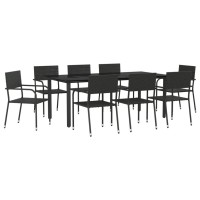 vidaXL 9 Piece Patio Dining Set Black Poly Rattan and Steel