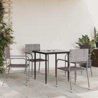 vidaXL 5 Piece Patio Dining Set Gray and Black Poly Rattan and Steel