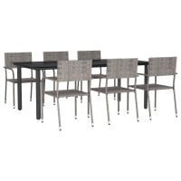 vidaXL 7 Piece Patio Dining Set Gray and Black Poly Rattan and Steel