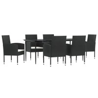 vidaXL 7 Piece Patio Dining Set Black Poly Rattan and Steel