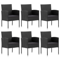 vidaXL 7 Piece Patio Dining Set Black Poly Rattan and Steel