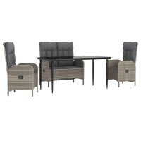 vidaXL 4 Piece Patio Dining Set with Cushions Gray Poly Rattan