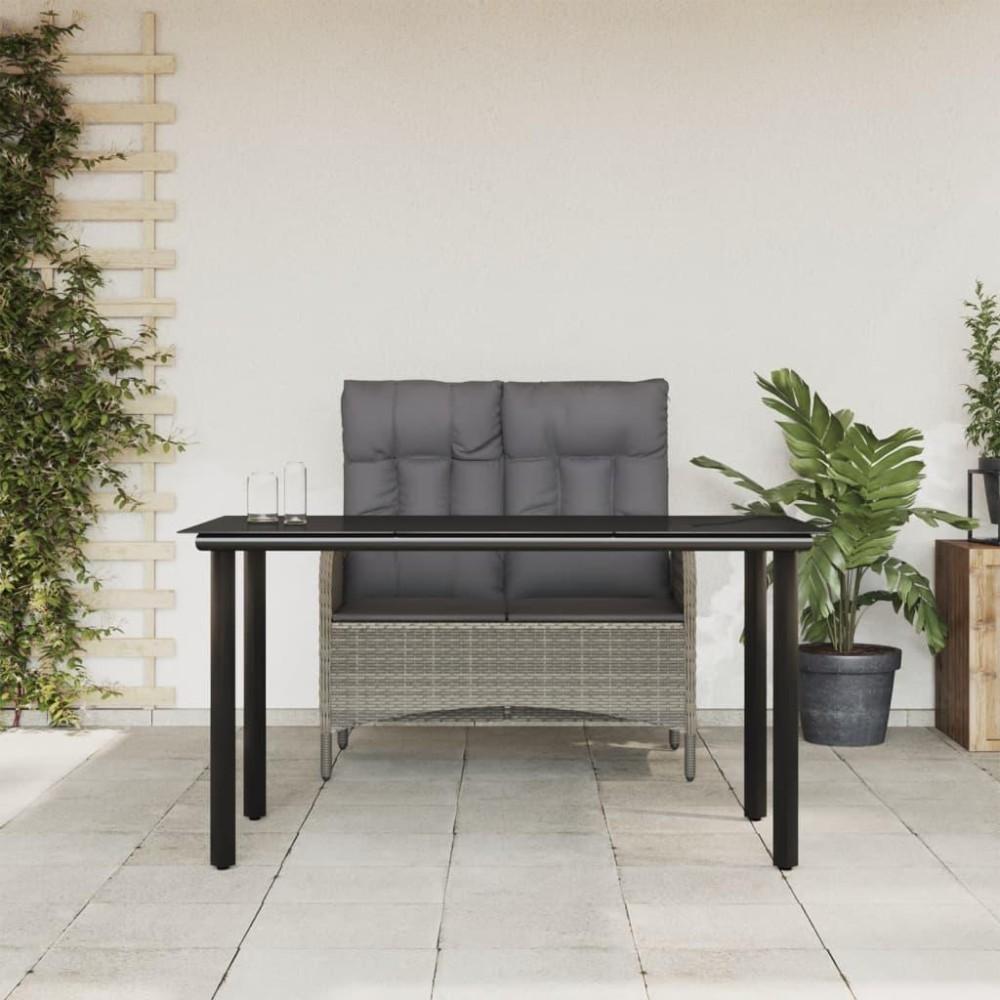 vidaXL 2 Piece Patio Dining Set with Cushions Gray Poly Rattan